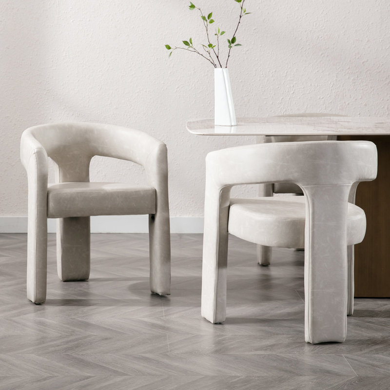 Ensemble de chaises de salle à manger rembourrées en similicuir avec accoudoirs à dossier plein de 2/3/4, Gris clair, 4