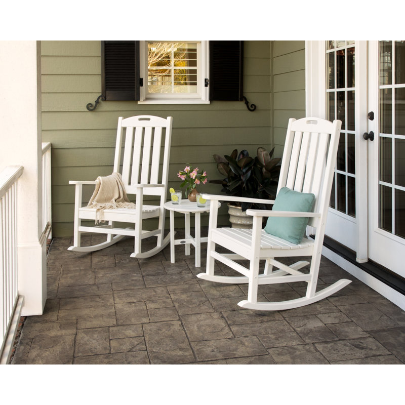 POLYWOOD Nautical 3-Piece Porch Rocking Chair Set, White