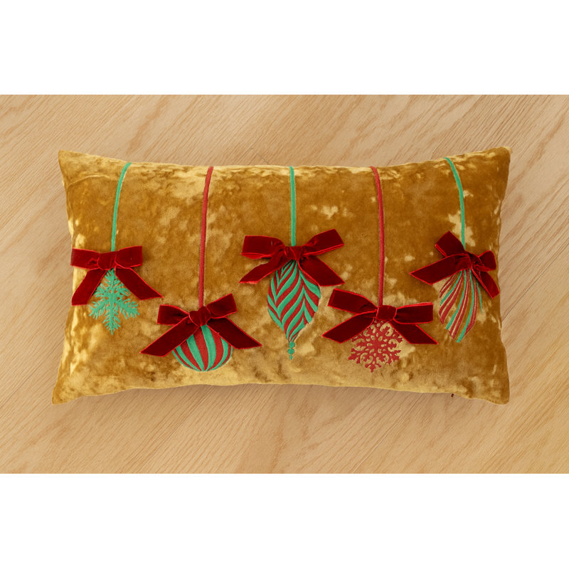 Housse de coussin de Noël brodée en velours doré Fennco Styles 12 po x 20 po, Orange géométrique, Rectangle H 12 po x l 20 po