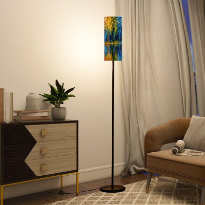 Modern Tall Floor Lamp with Remote Control Dimmable LED, Adjustable Lampshade Vibrant Abstract Forest for Living Room Bedroom Office