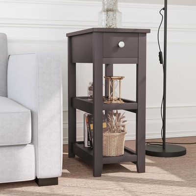 24'' Tall End Table, Narrow Side Table with Drawer and Shelves for Small Space