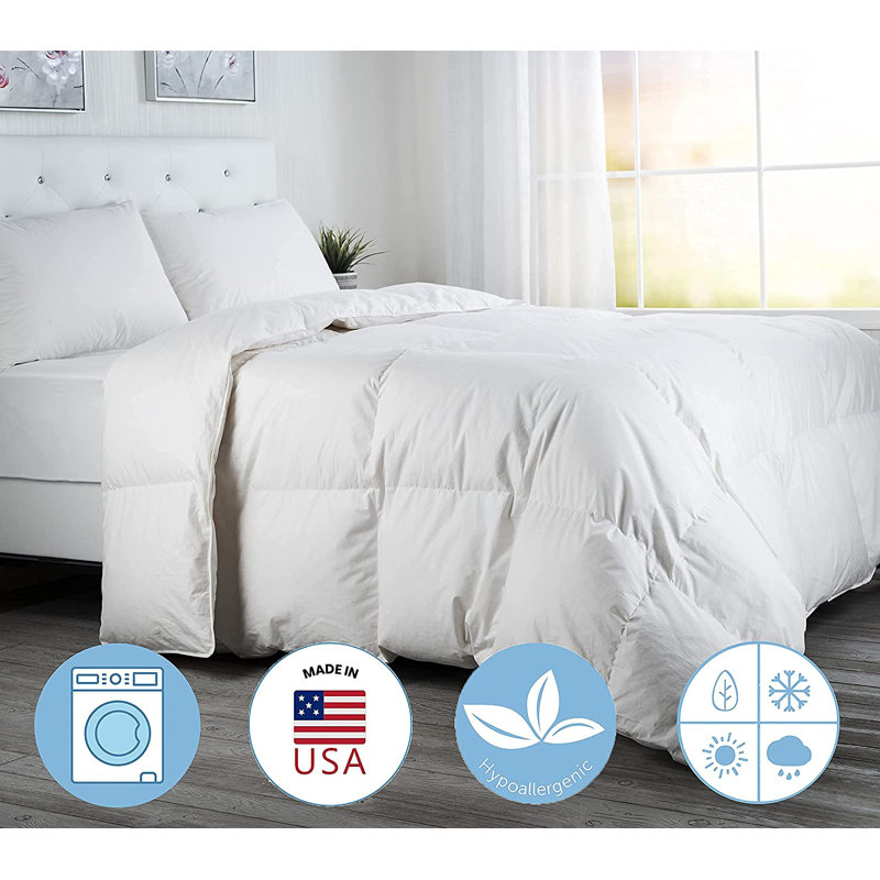 Comfydown White Comforter - Hypoallergenic, Washable, Breathable, Goose Down, 800 Fill Power, With 300 Thread Count Cotton Cover -Made In USA - Twin