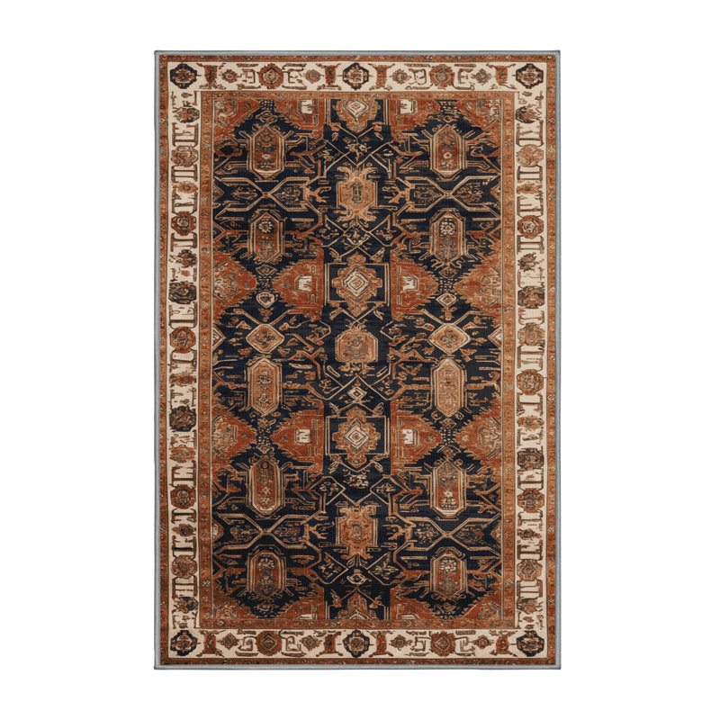Tapis art déco brun lavable à la machine, Rectangle 4pi x 6 pi