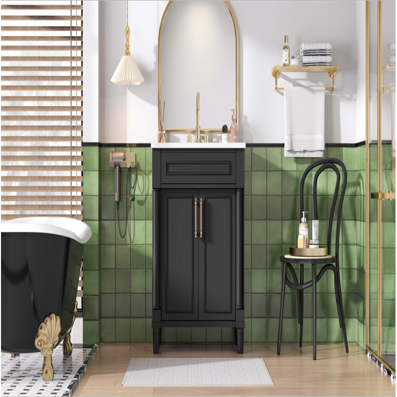 Meuble-lavabo 24 po avec lavabo intégré en céramique, meuble-lavabo simple avec 2 portes et meuble-lavabo simple pour petite et moyenne salle de bain