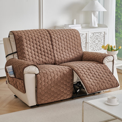 Housse de coussin inclinable moelleuse toutes saisons - antidérapante, lavable, adaptée aux animaux de compagnie, avec sacs de rangement pour accoudoirs latéraux. Convient pour un fauteuil, une causeuse et un canapé 3 places.