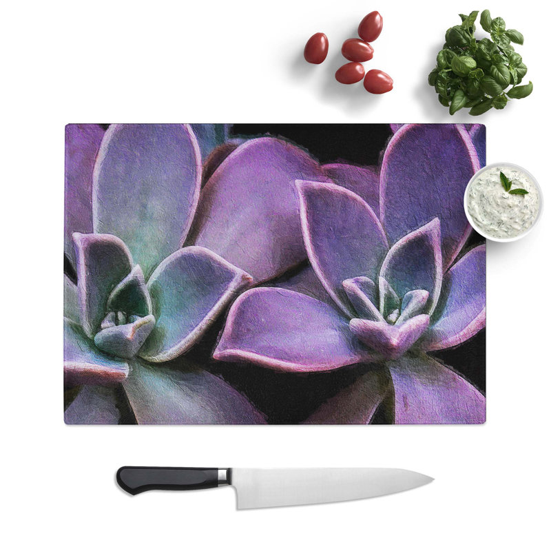 Glass Lilac & Green Succulent Plant Chopping Board, 39 cm W x 28.5 cm L