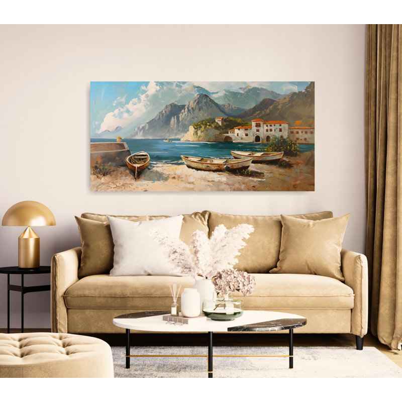 Paysage méditerranéen, toscan, art mural très grand, reproduction d'art, Toile tendue, H 28 po x l 56 po x P 1,5 po