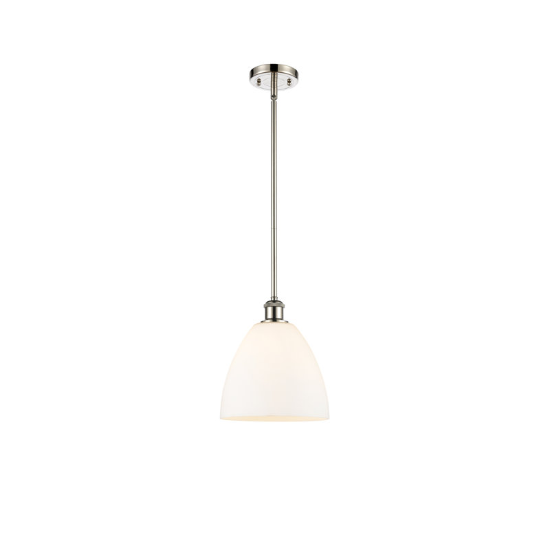 Luminaire suspendu en forme de globe à 1 lumière Alonta, Blanc mat, H 44,25 po x l 9 po x P 9 po, Nickel poli