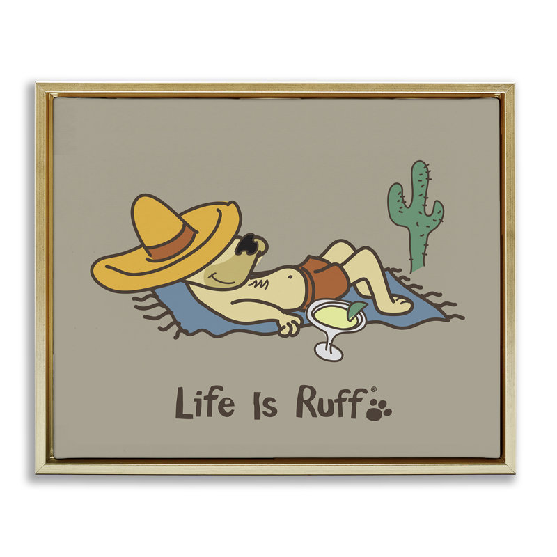«Siesta Dog in Desert Floater» par LIR, Cadre flottant métallique doré, H 25 po x l 31 po