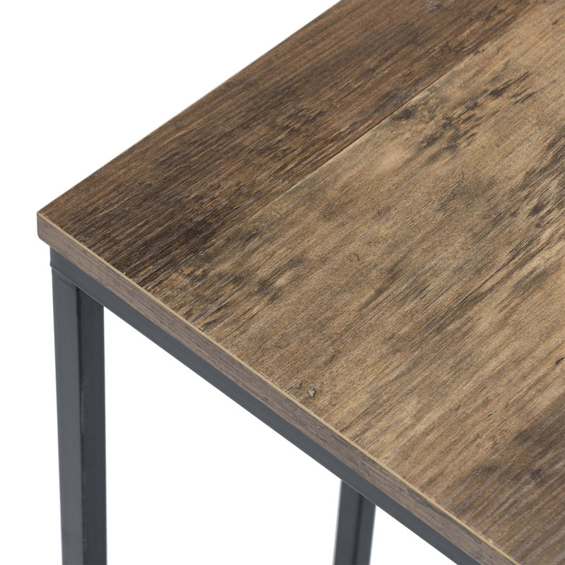 C Type Single Layer MDF Iron Rectangle Brown Triamine Side Table, Brown, Black