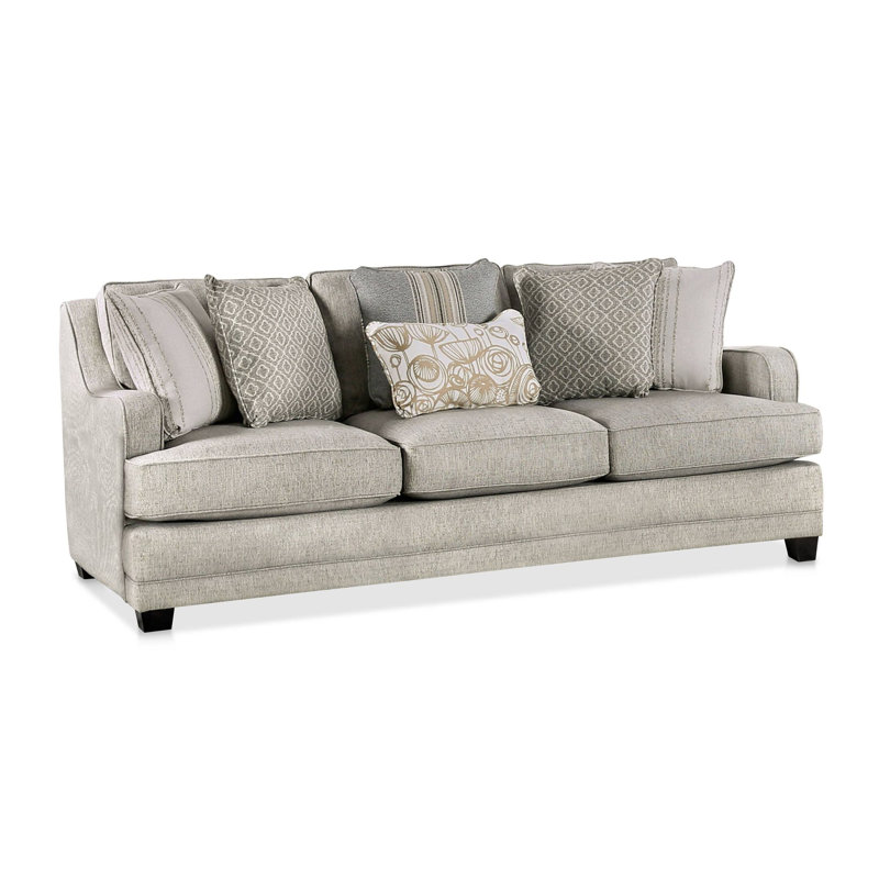 87.4" W Transitional Sofa, Gray/Gold