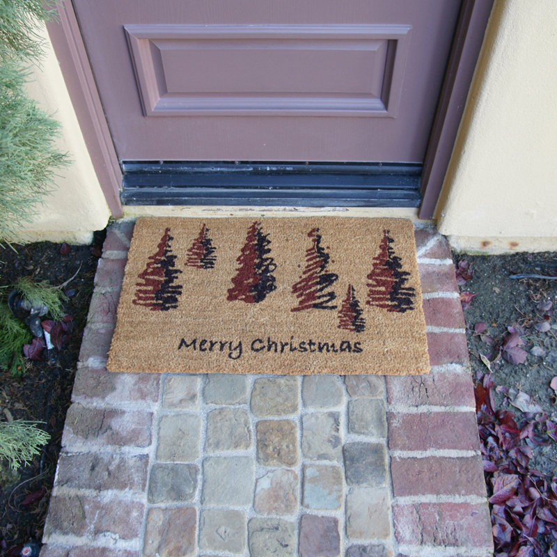 Merry Christmas Coir Fiber Outdoor Doormat with PVC Backing