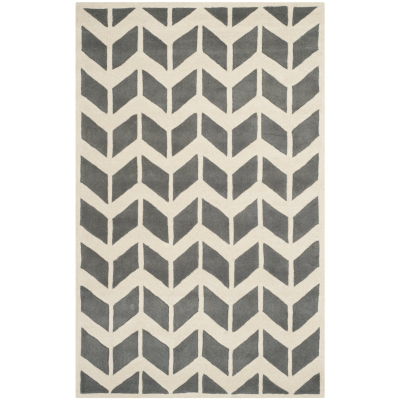 Hand-Tufted Chevron Wool Rug in Dark Grey/Ivory, 8' x 10'