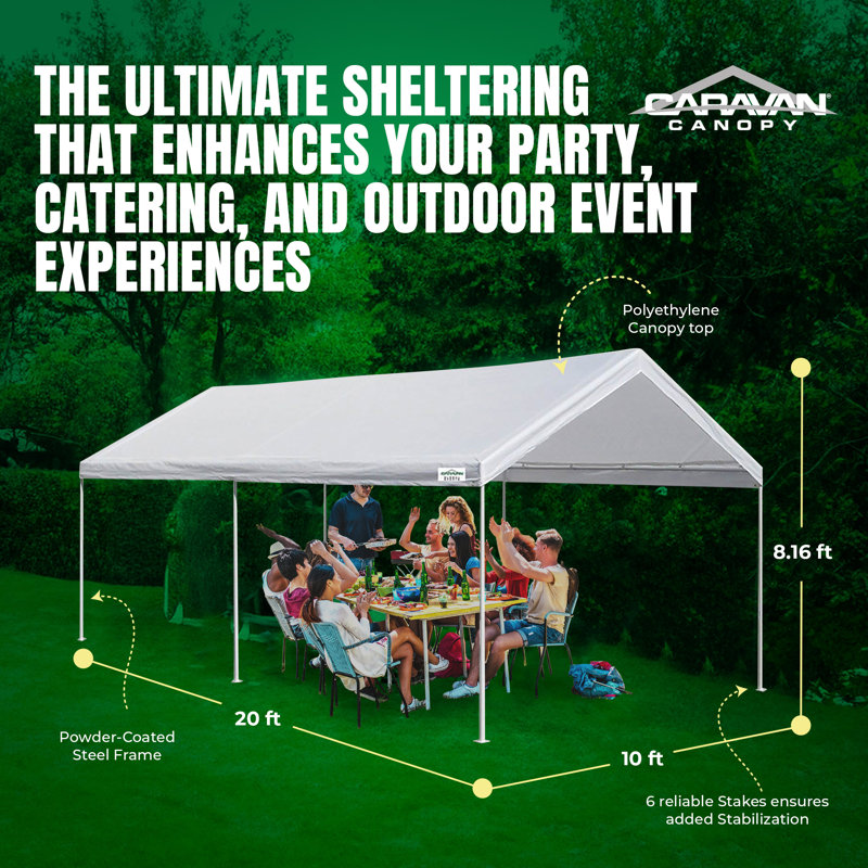 10 Ft. W x 20 Ft. D Steel Pop-Up Canopy, White