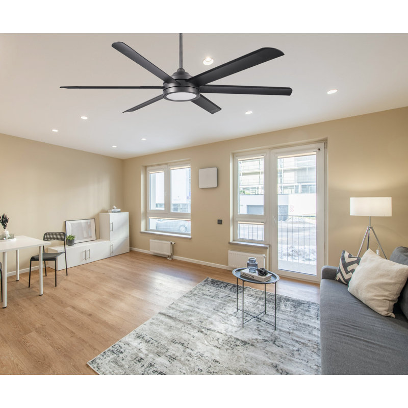 Blazer 72 in. 6 Blade Brushed Carbon Ceiling Fan with Remote Control, Dimmable LED Light Kit, and Reversible Motor, 72" Wide