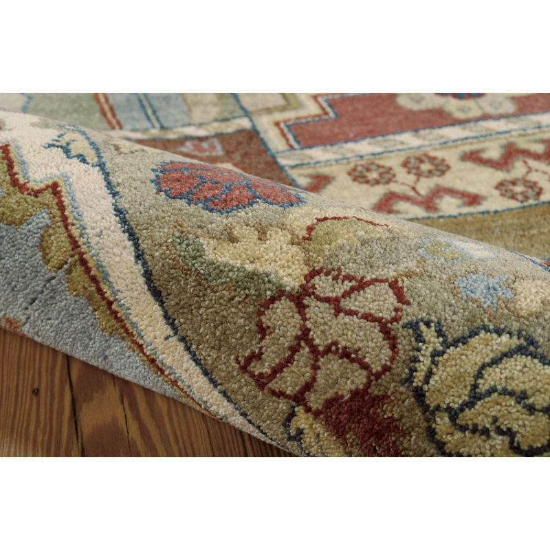 Tapis multicolore en laine noué la à la main Degory, Rectangle 7 pi 9 po x 9 pi 9 po