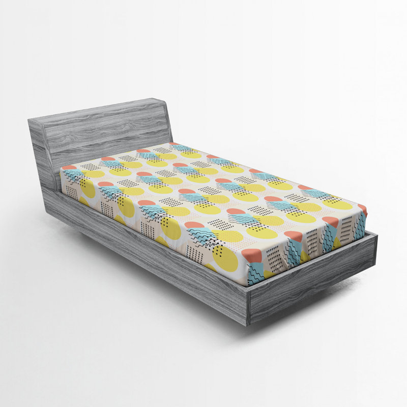 Microfiber Fitted Sheet, Twin Fitted Sheet, Yellow Geometric