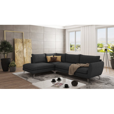 Modern L-Shape Corner Sofa  with Silver Metal Legs