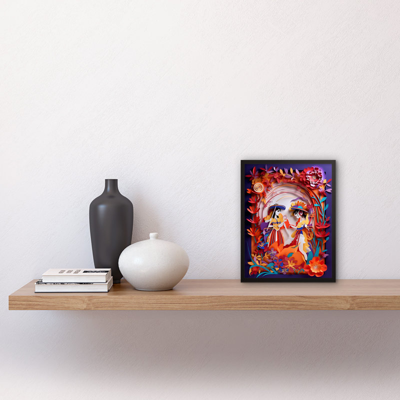 Day Of The Dead Dancers Floral Kirigami Collage - Single Picture Frame Print