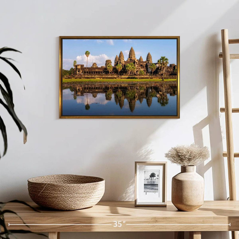 Angkor Wat Reflection, 19" X 13", Floating Frame Gold