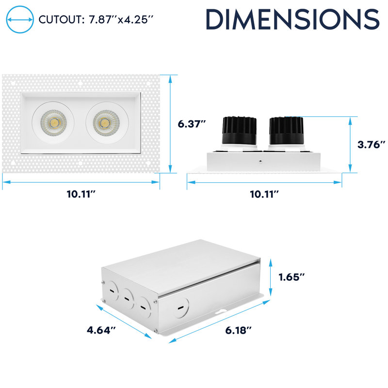 Luminaire encastré DEL rectangulaire à 2 têtes LUXRITE, pivotant à 360 ° + 15 °, 5CCT, 30W, 2000LM, faisceau 60 °, double intensité variable, IC et Wet 2