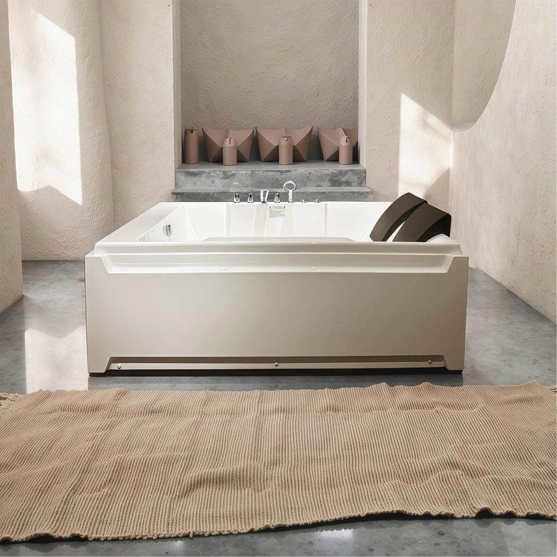 Jetted Bathtub For 2 Person,Whirlpool Tub,UL Certified, UPC Certified, 3 Sided Apron, Acrylic, 110 Gallons, Left Drain