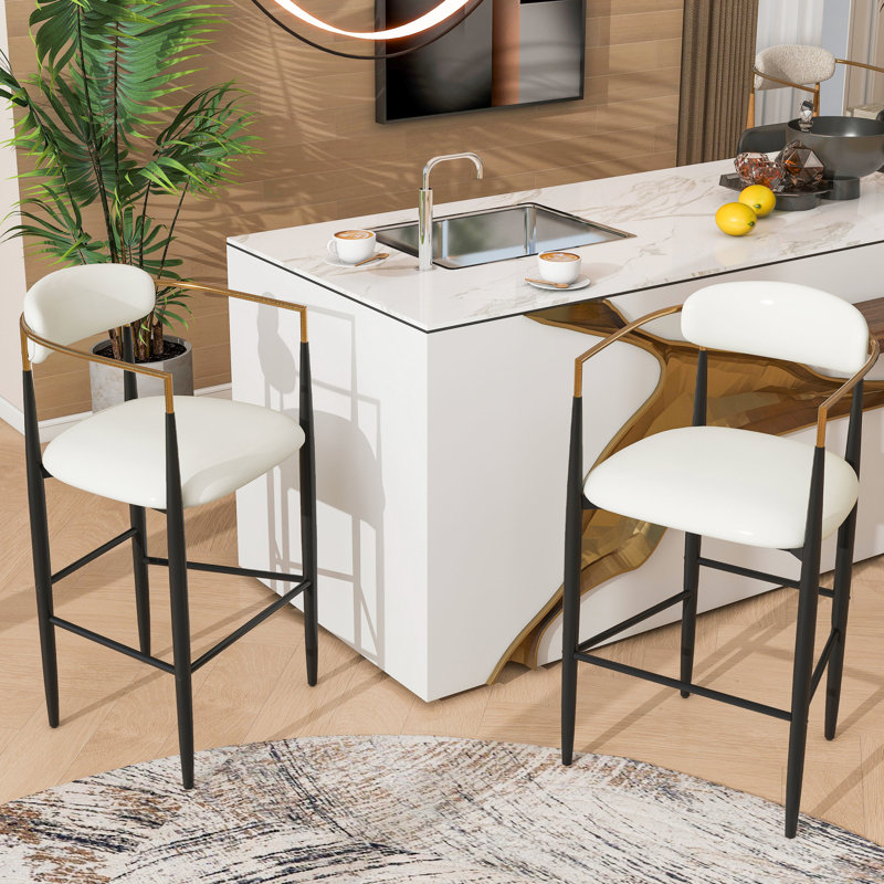 Tabouret de bar à hauteur de comptoir 2 - Similicuir beige avec pieds en fer 2 tabourets