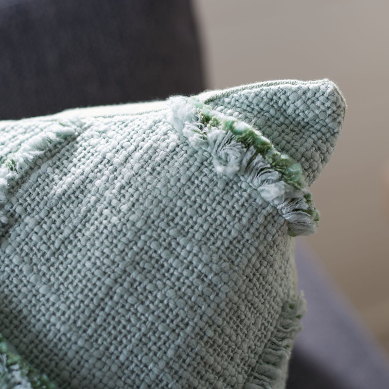 Ashlin Sage Green Fringed Cotton Square Pillow