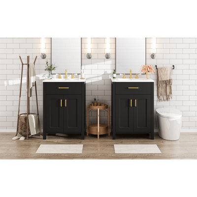 Fiorella 48-Inch Freestanding Bathroom Vanity With Dual Ceramic Sinks, Soft-Close Hinges, And Adjustable Shelf For Smart Storage Solutions Double Solid Wood Construction, Panels, Doors A Long-Lasting