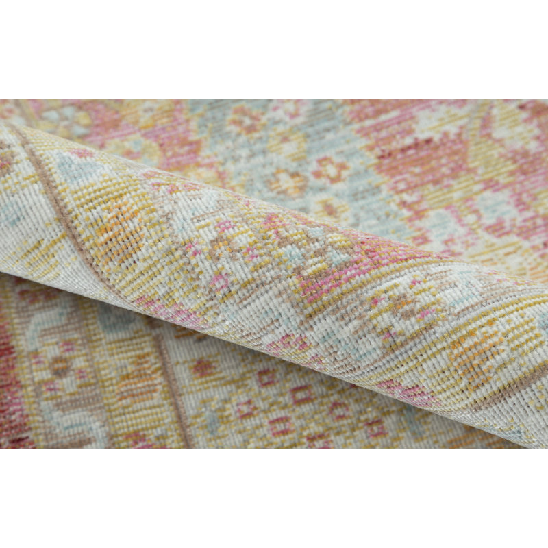 Foxley Oriental Machine Made Power Loom Polyester Area Rug in Pink/Beige, Rectangle 4' x 6'