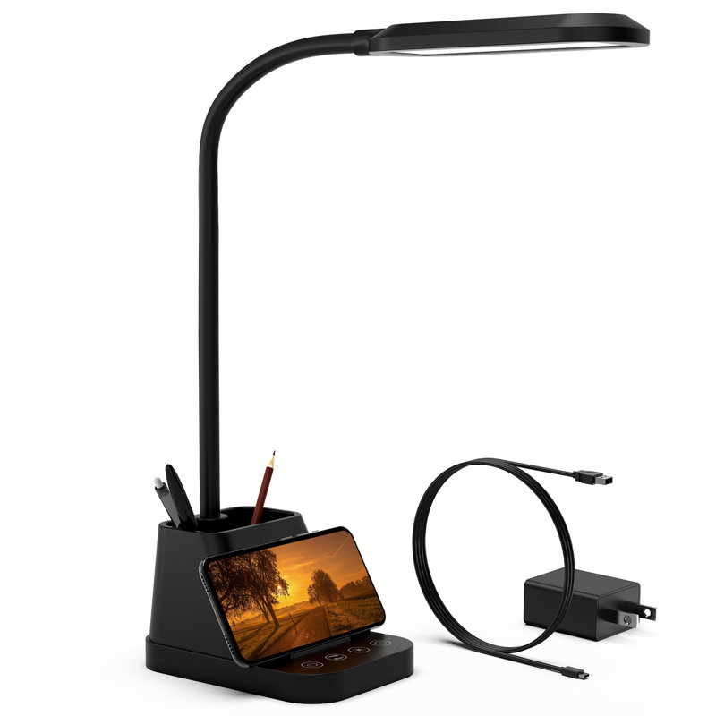 23'' Table Lamp with USB and Outlet, Flexible Gooseneck Desk Light for Kids, 650LM, Phone Mount, Pen Holder, Timer Settings, Study Essentials for College Dorm Room Home Office Bedroom