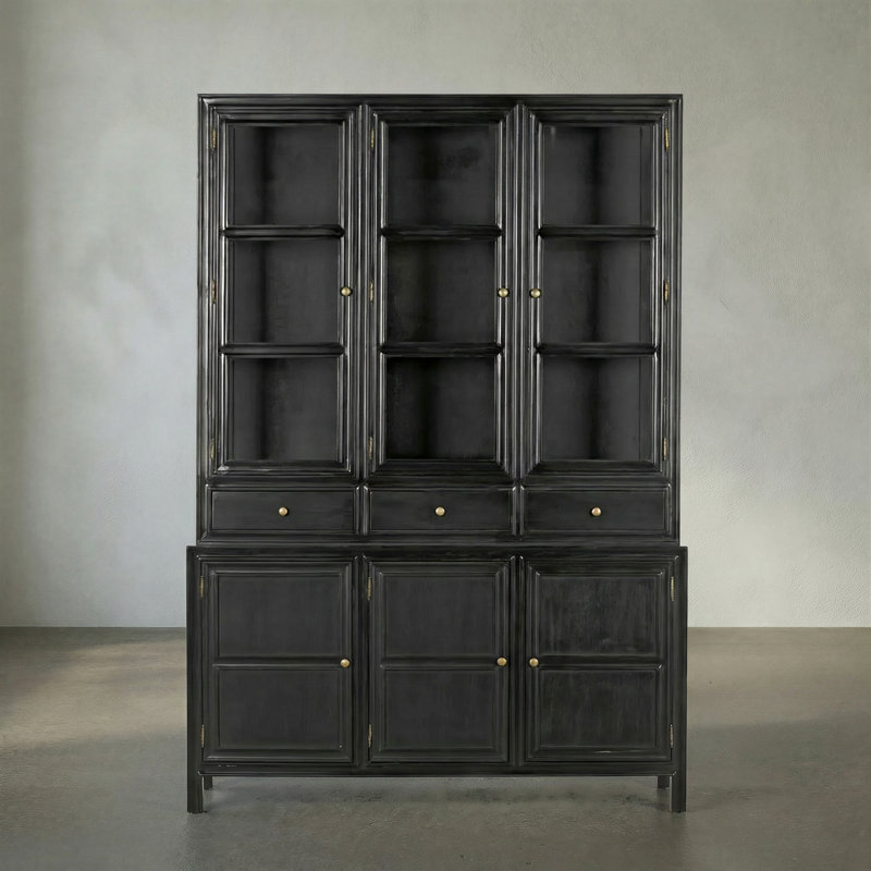 Colonial Solid Wood China Cabinet, Hand Rubbed Black