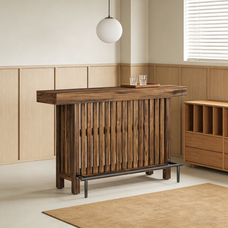 Modern Home Bar Unit Bar Table with 2-Tier Shelves and Footrest, Brown