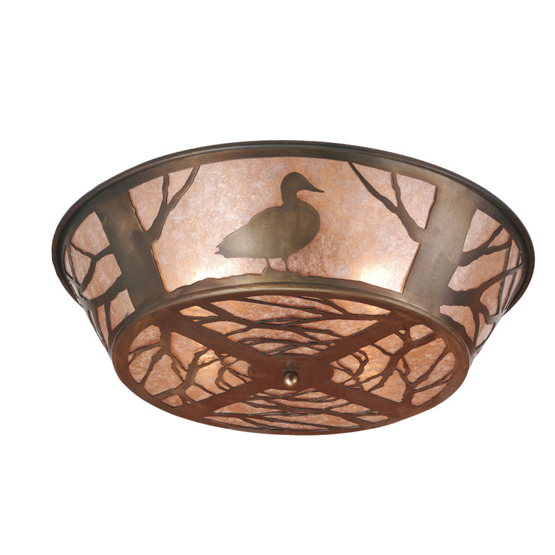 Rustic Northwoods 8"x22" Duck Flushmount in Antique Copper and Glass