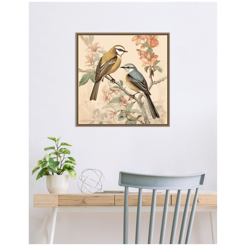 "Vintage Style Birds and Botanicals" par The Creative Bunch Studio, reproduction d'art sur toile encadrée