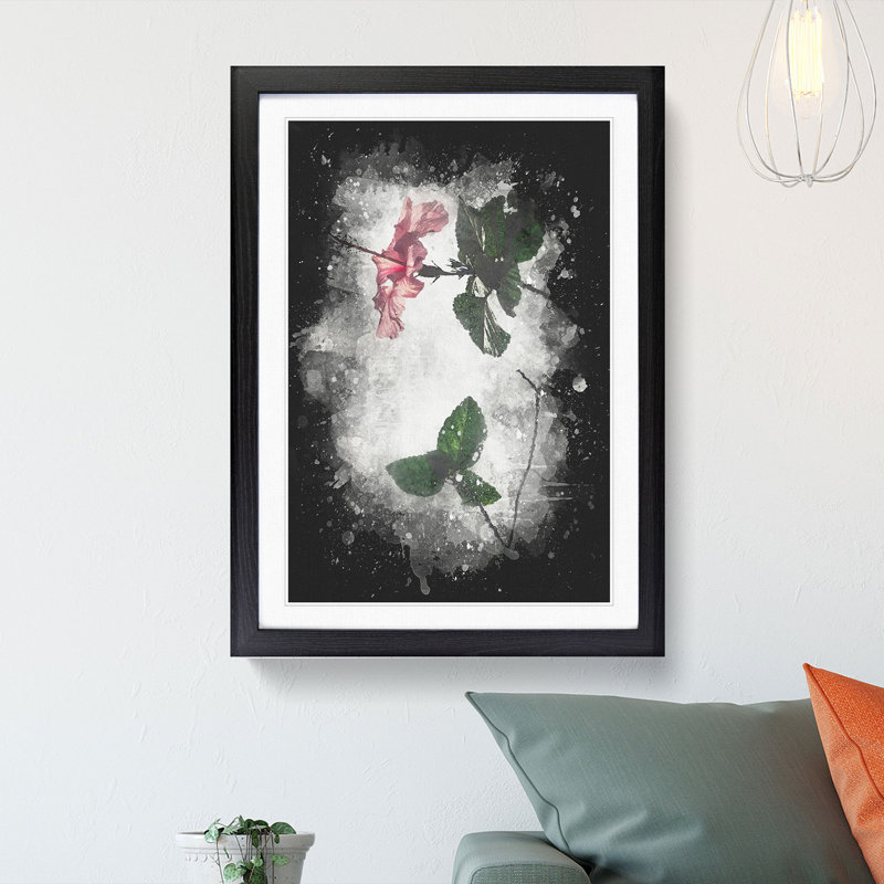 Pink Hibiscus Plant - Picture Frame Graphic Art Print, 45cm H x 33cm W x 2cm D, Black Framed