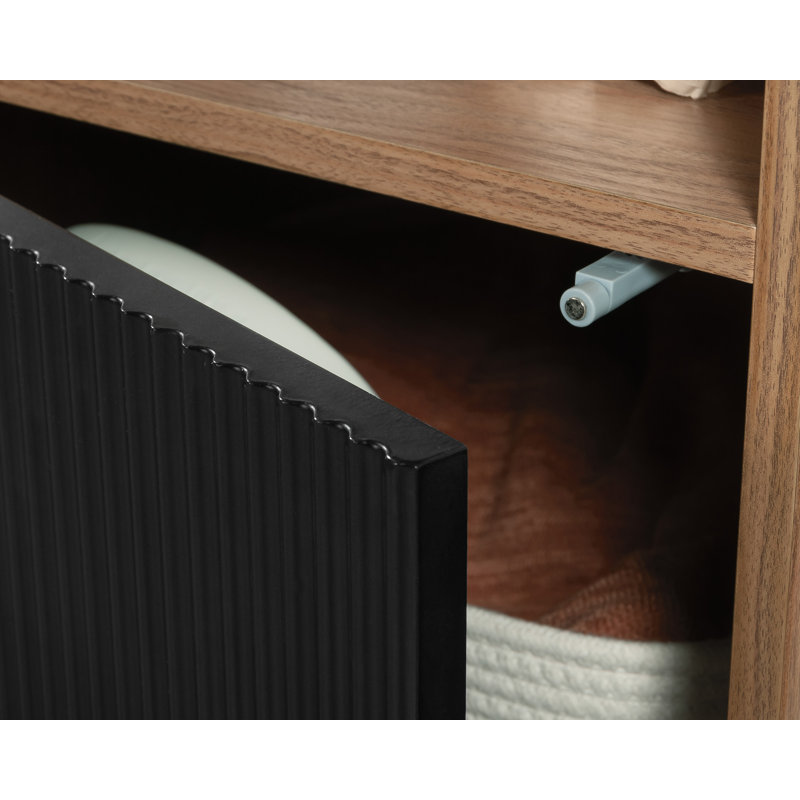 Serene Walnut and Black Adjustable Storage Cabinet with Doors