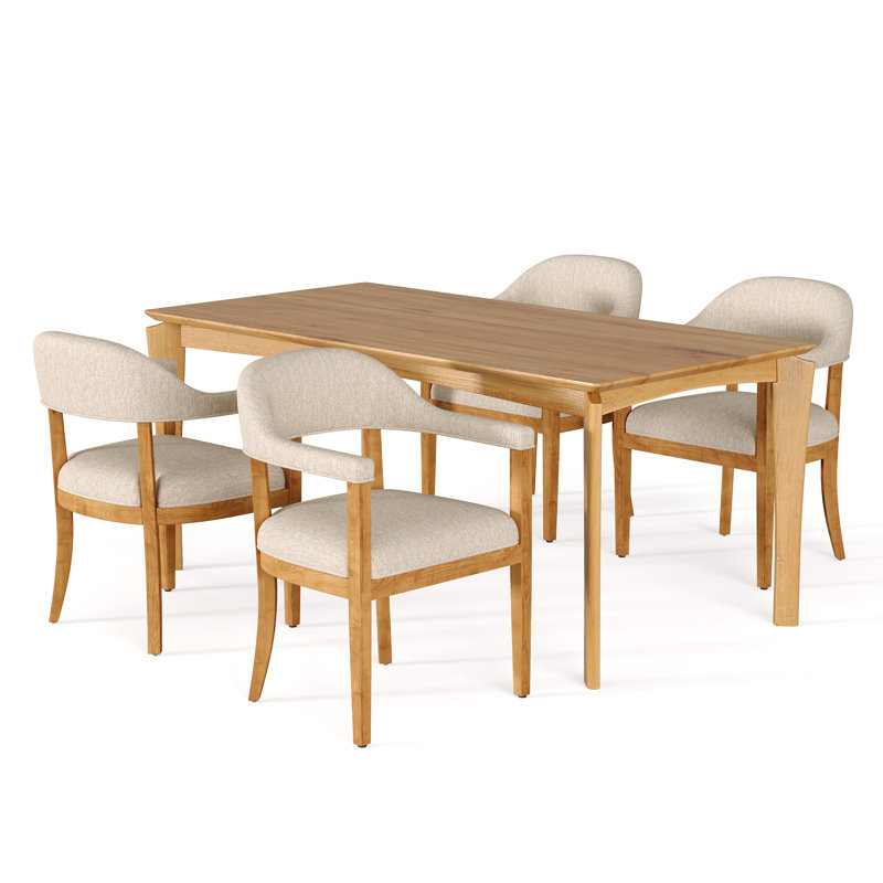 5-Piece Rubber Wood Dining Table Set With Upholstered Chairs