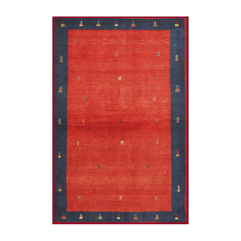 Tapis de zone rouge/bleu contemporaine, Rectangle 7 pi x 9 pi