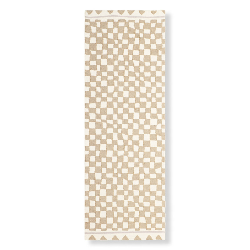 Tapis en laine touffeté à la main Checkers, Tapis de couloir 2 pi 6 po x 7 pi