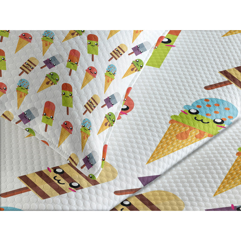 Colorful Ice Cream Print Quilted Queen Bedspread Set