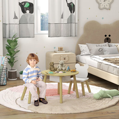 AIYAPLAY 3 Pieces Toddler Table and Chair Set w/ Centre Mesh Bag, Natural