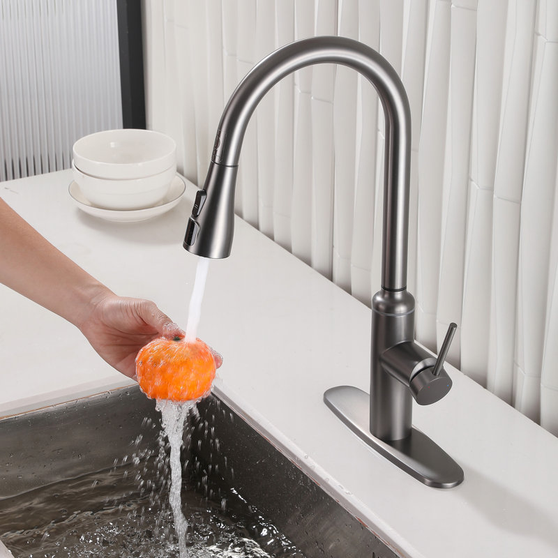 The 2 Functions High-ARC Kitchen Faucet With Touch Temperature Digital Display & Pull Out Sprayer, Gunmetal Gray