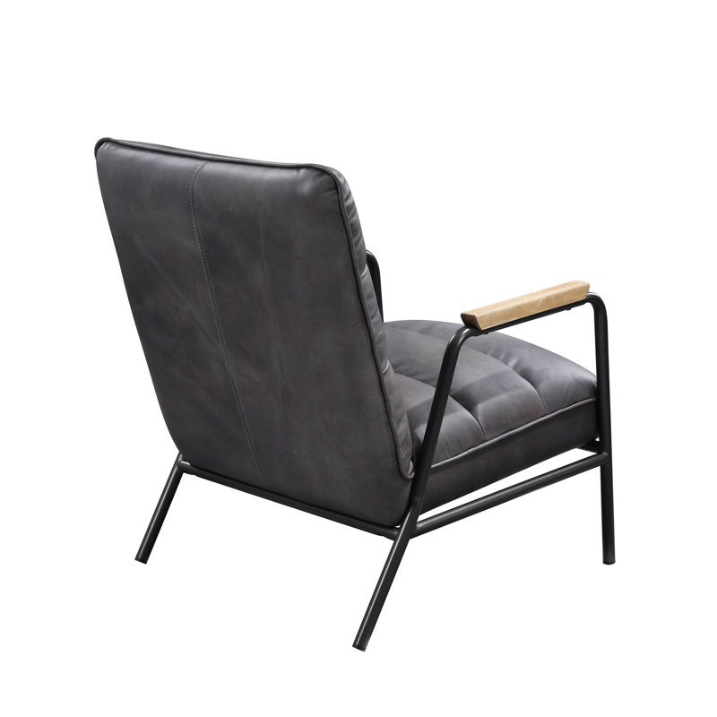 Chaise d'appoint grise avec cuir luxueux - pieds en métal stables