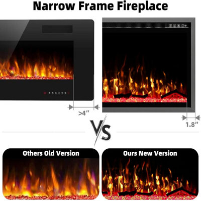 60" Wide Recessed and Wall Mounted Electric Fireplace - Linear 1500W Heater with Remote