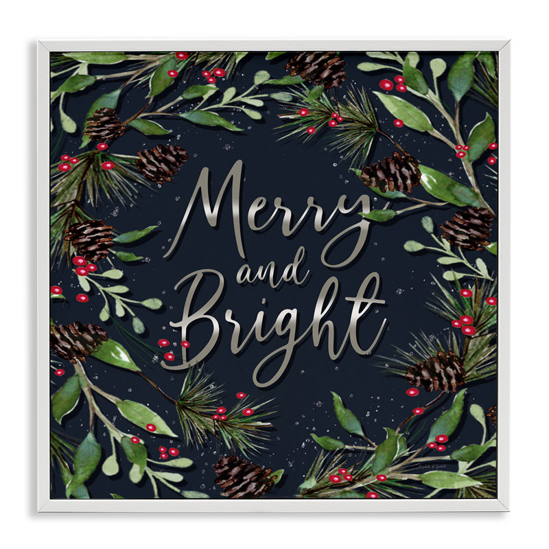 «Merry & Bright» avec feuilles de houx, estampe numérique, conception par Elizabeth Tyndall, H 17 po x l 17 po