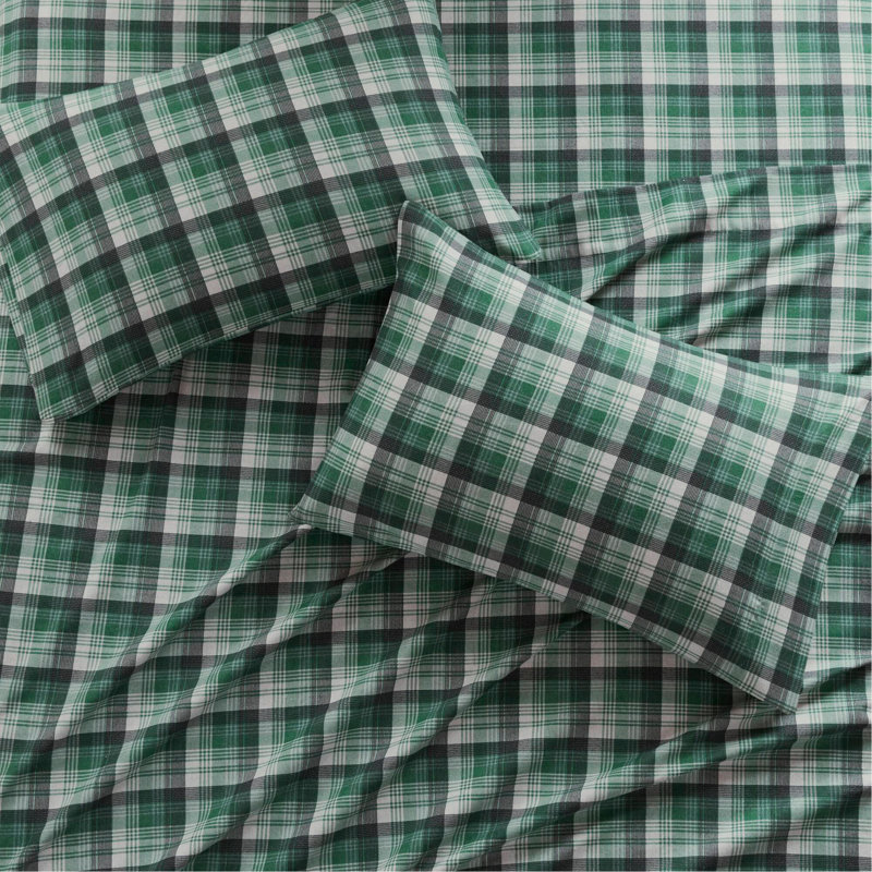 Ensemble de draps 4 pièces, Tissu écossais vert, Couvre-lit simple + 3 pièces supplémentaires