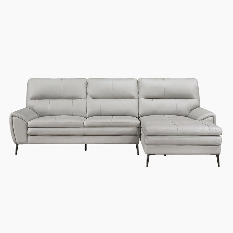 Reona 104.5" 2-Piece Modern & Contemporary Sectional - Top Grain Leather Upholstery Sectional, Modern Right Chaise for Lounging, Sleek Black Nickel Metal Legs