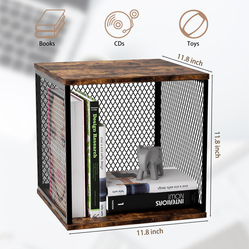 2 Compartment Storage Organizer, DIY Variable Stackable Wood And Metal Cube Shelves, Brown