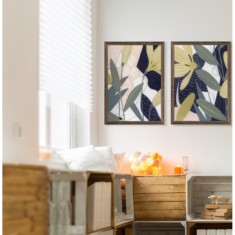 Flores Noche IV - Ensemble de 2 peintures sur toile encadrées, H 20 po x l 32 po x P 1,25 po, Espresso Framed Canvas